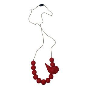 Itzy Ritzy Teething Necklace Red Bird Silicone Beads Baby Safe Adjustable